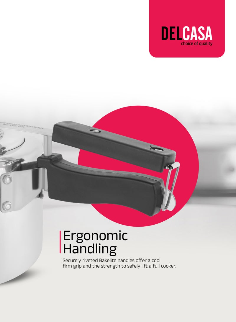 DELCASA 3 L Aluminum Pressure Cooker- Equipped with Whistling and Safety Valve and Inner Lid, Durable Construction with Firm and Comfortable Bakelite Handles - Image 4